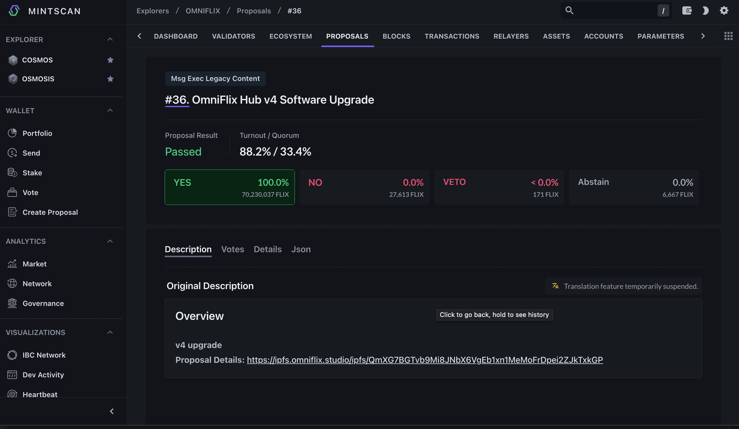 FlixProp #36 on OmniFlix received 88.6% turnout