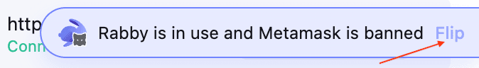 In the bottom right of the Rabby browser extension, clicking the “Flip” button will toggle it to MetaMask. Currently, Rabby is the injected connector.