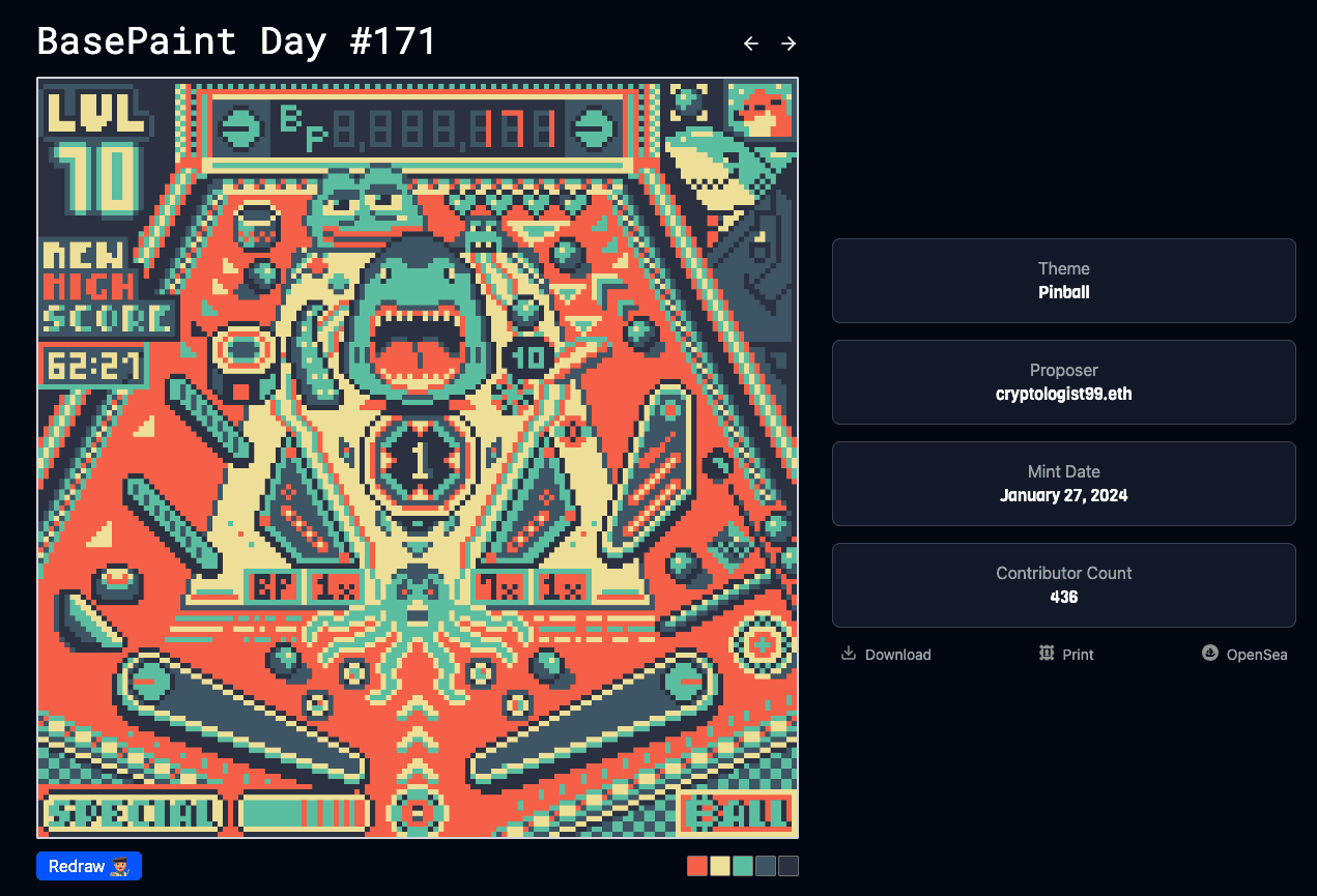 BasePaint Day #171: Pinball