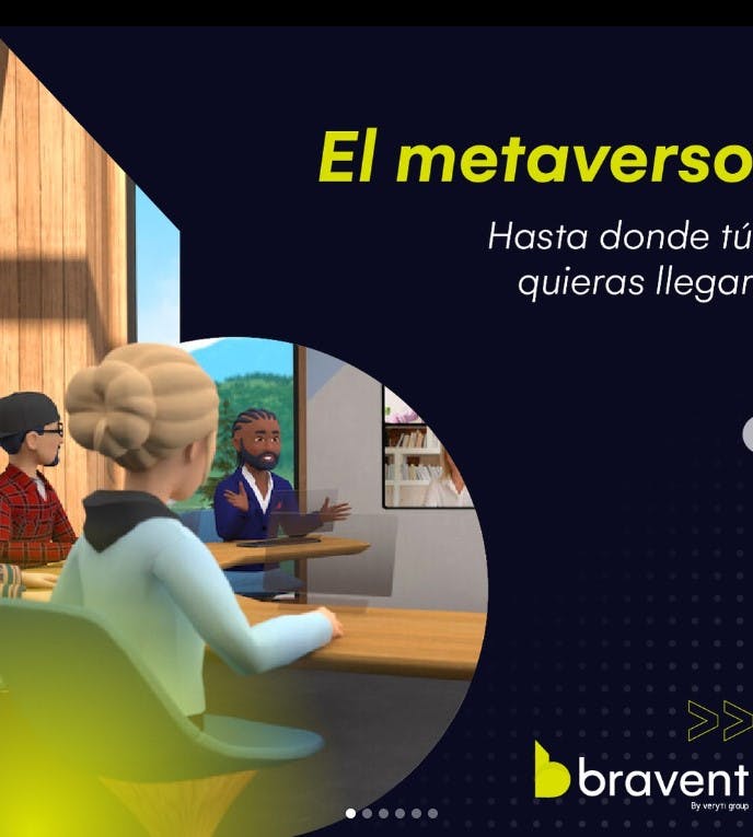 A social media post by Bravent about their virtual office meeting offering 