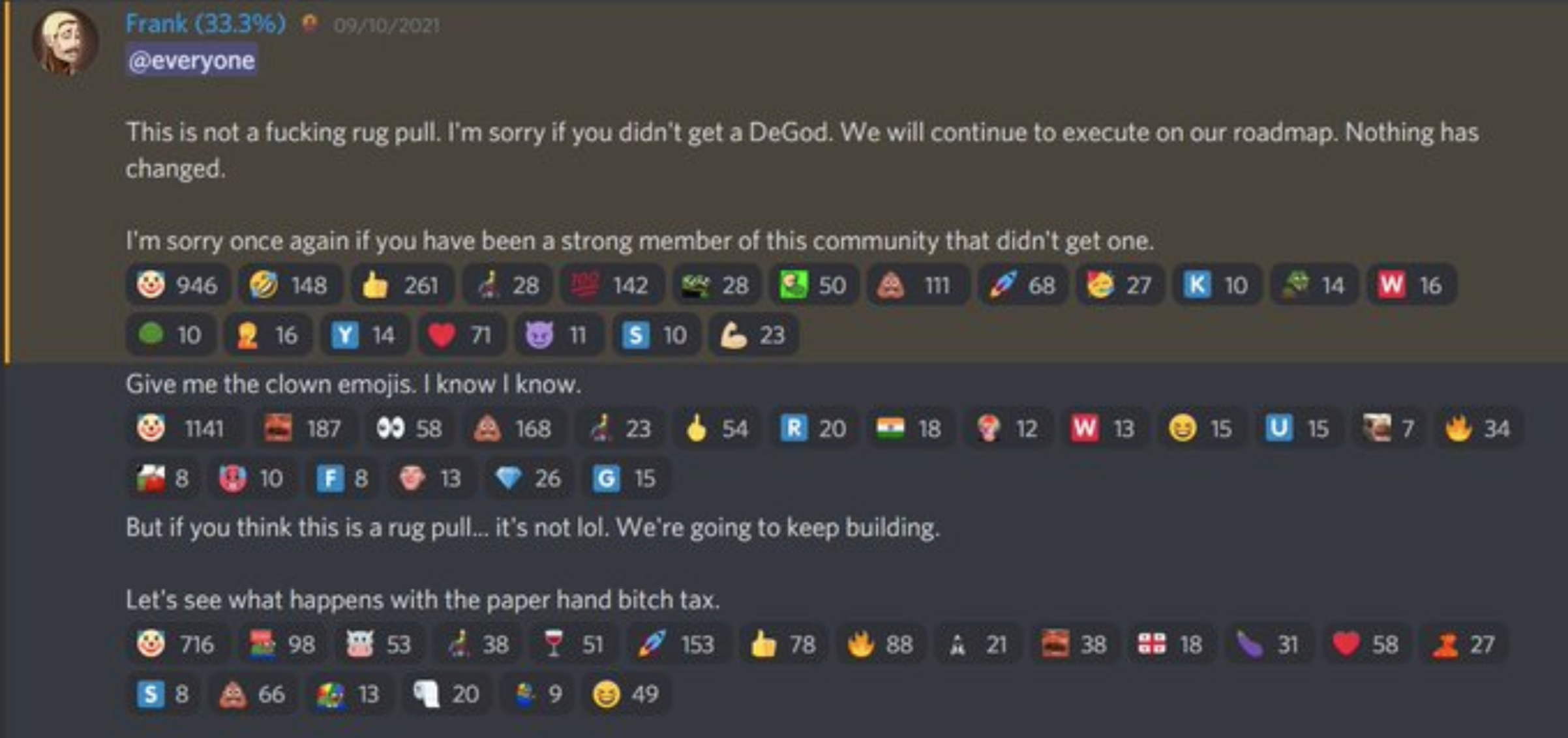 Frank’s Discord Announcement The Day After DeGods’ Mint