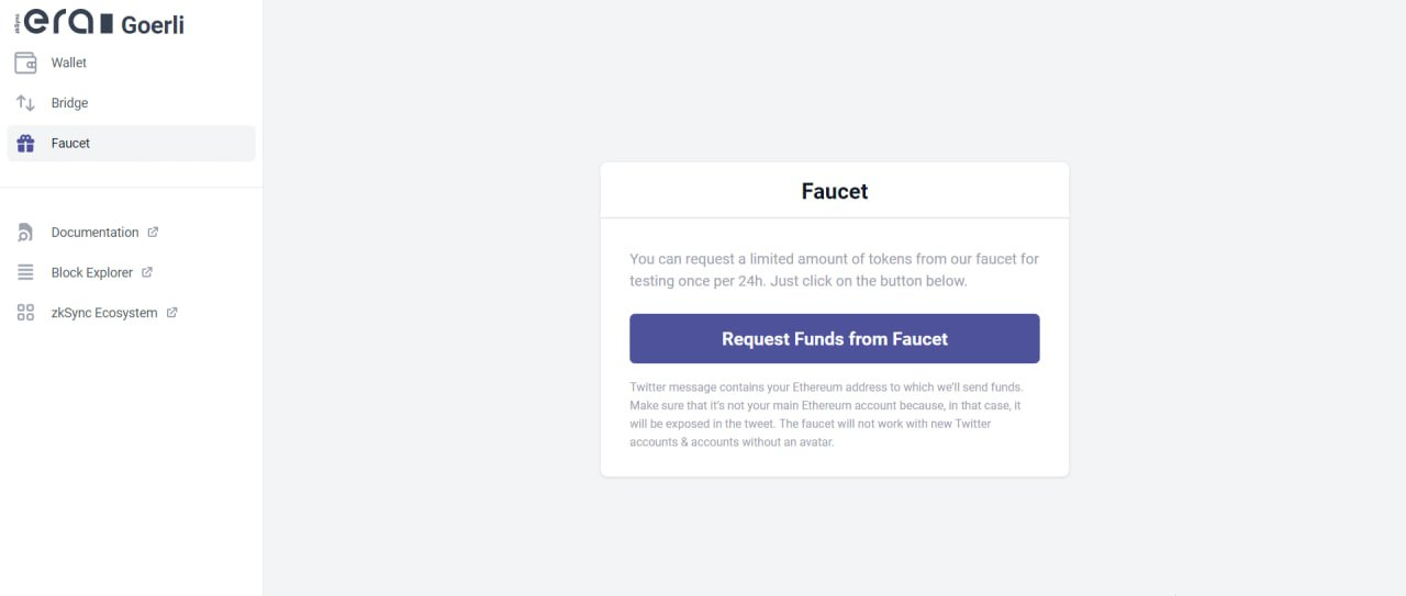 Click "Request Funds from Faucet" and post an already generated tweet. 