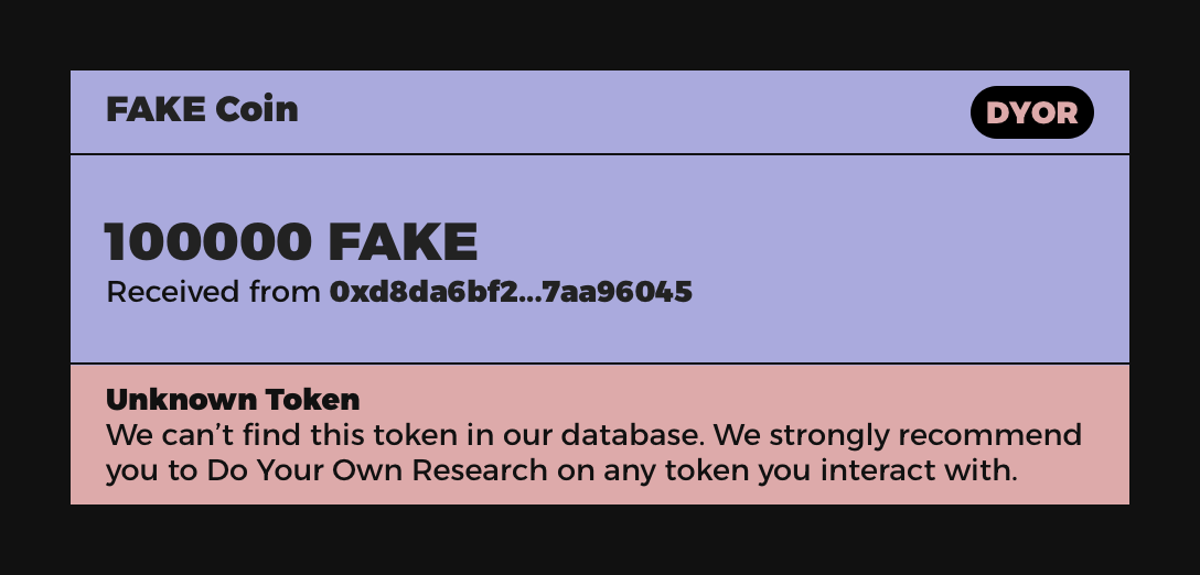 Example of Unknown Token Alert