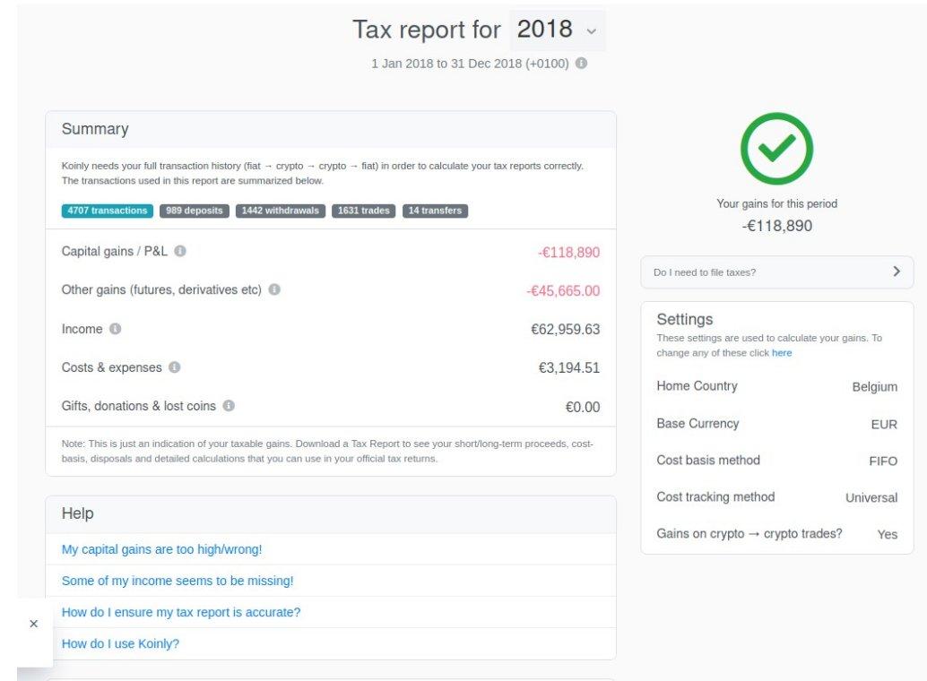 Screenshot Koinly Tax software