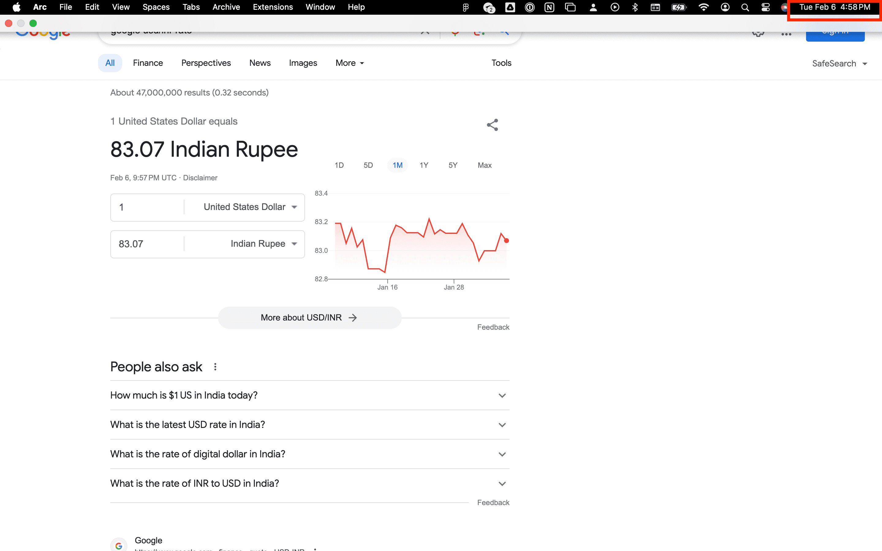 Currency conversion rate on Google