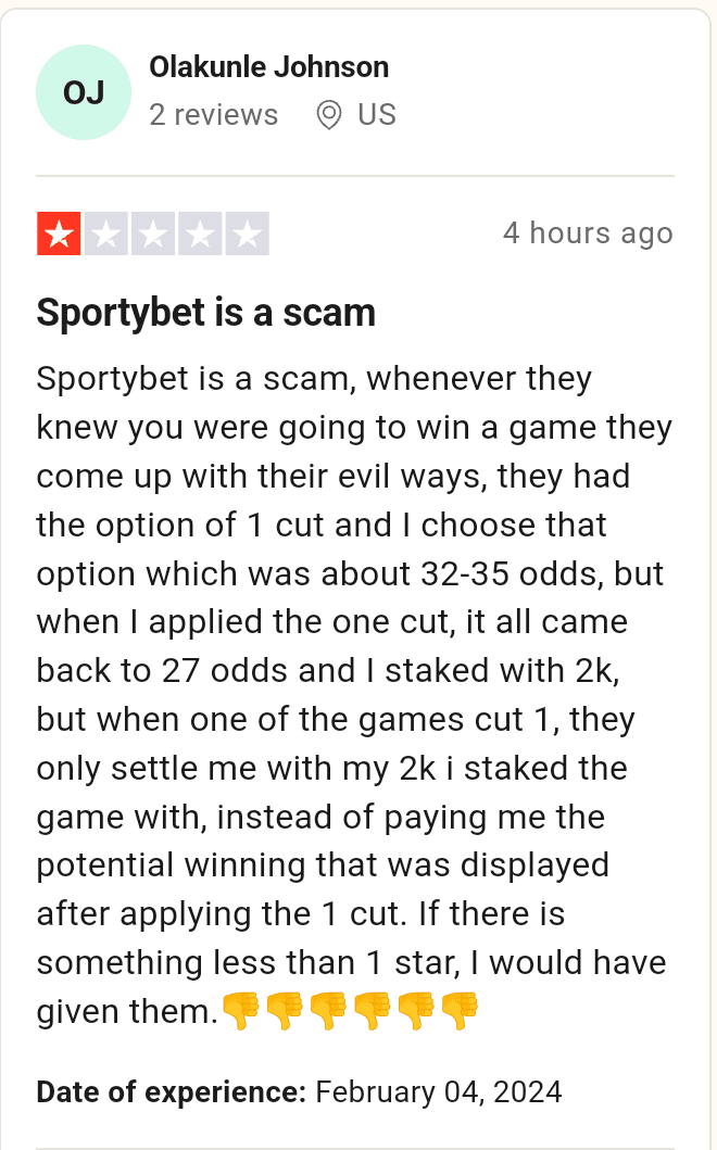 Source: https://www.trustpilot.com/review/sportybet.com