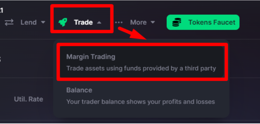 Go to the tab "Trade" -> "Margin Trading".