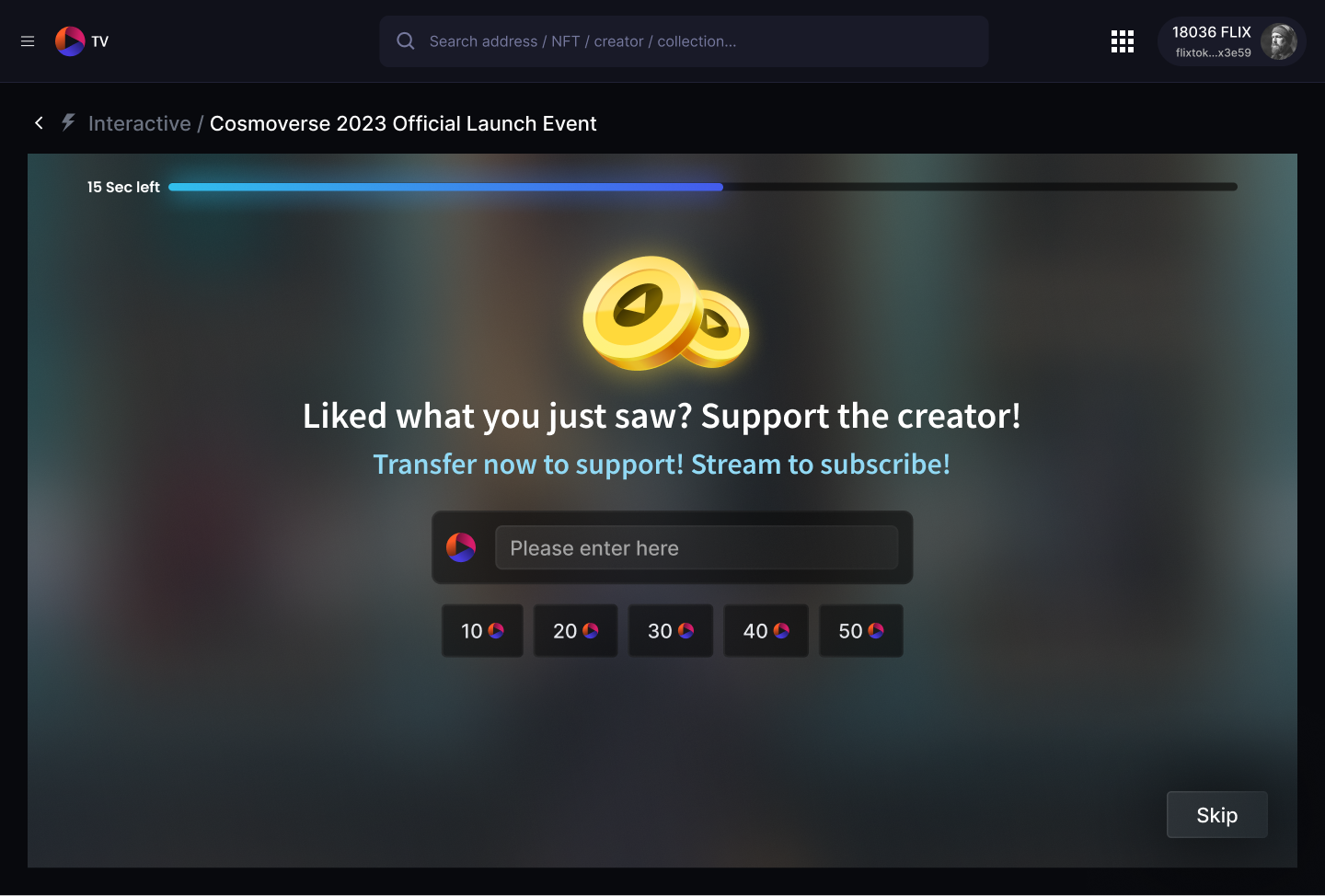 A sneak peek of the (work-in-progress) UI to support creators, right after watching their content