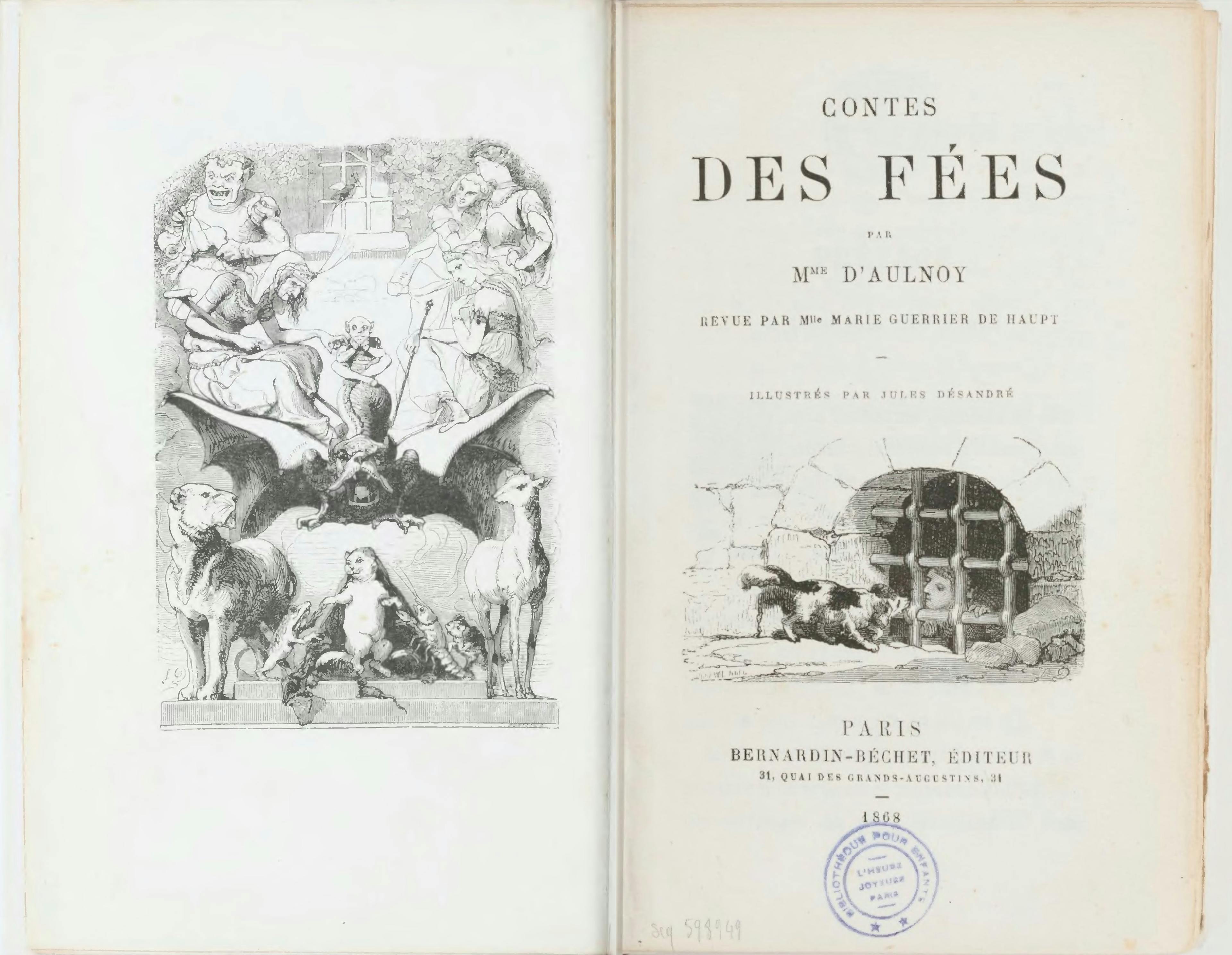 Title page & frontispiece: 1868 edition of Contes des Fées, Madame d’Aulnoy
