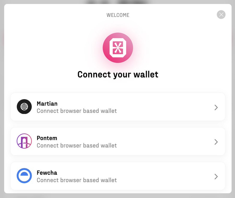 Click “Connect Wallet” and select from one of the three wallet providers below.