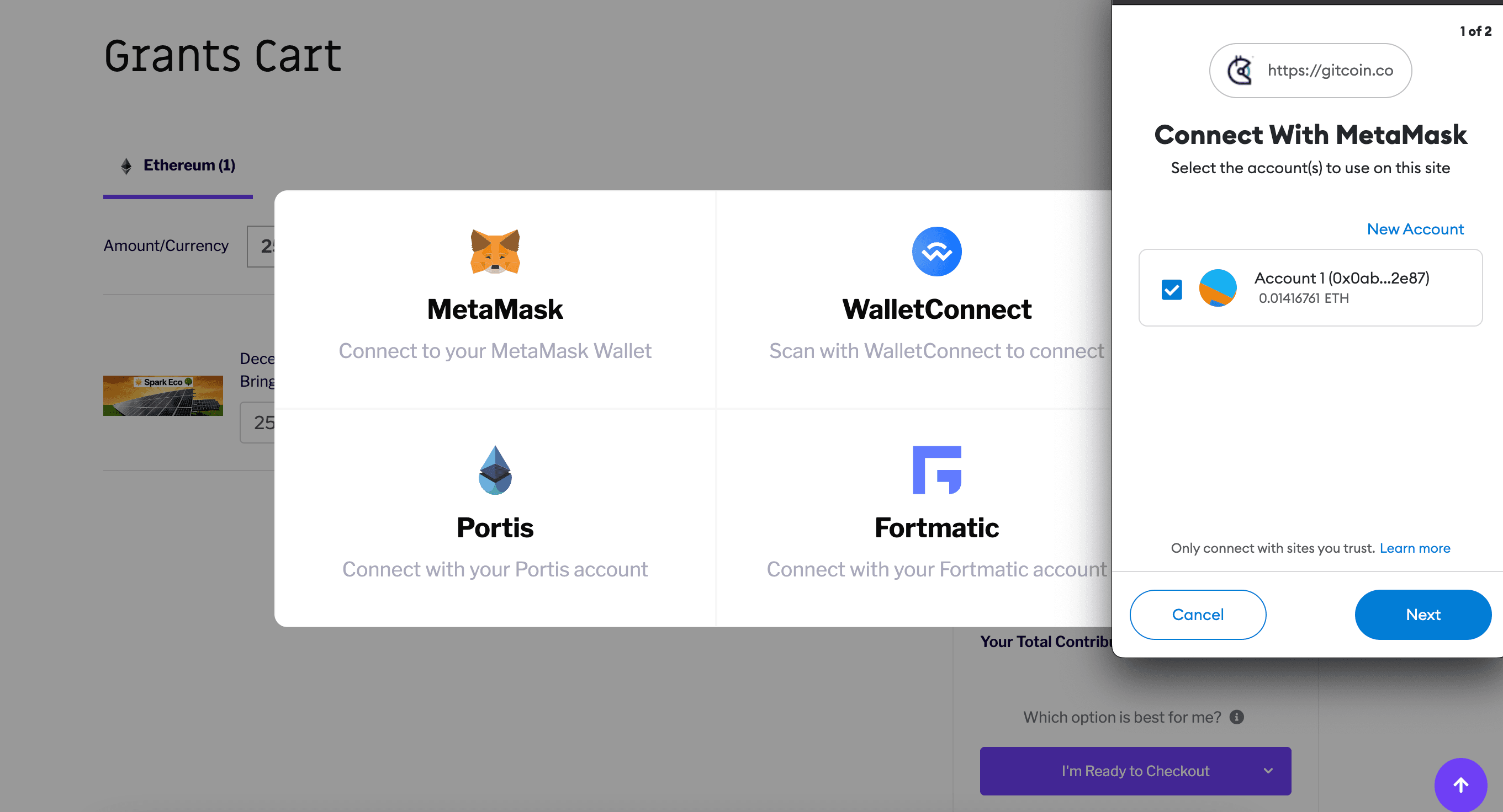 Connect to Gitcoin Grants with MetaMask