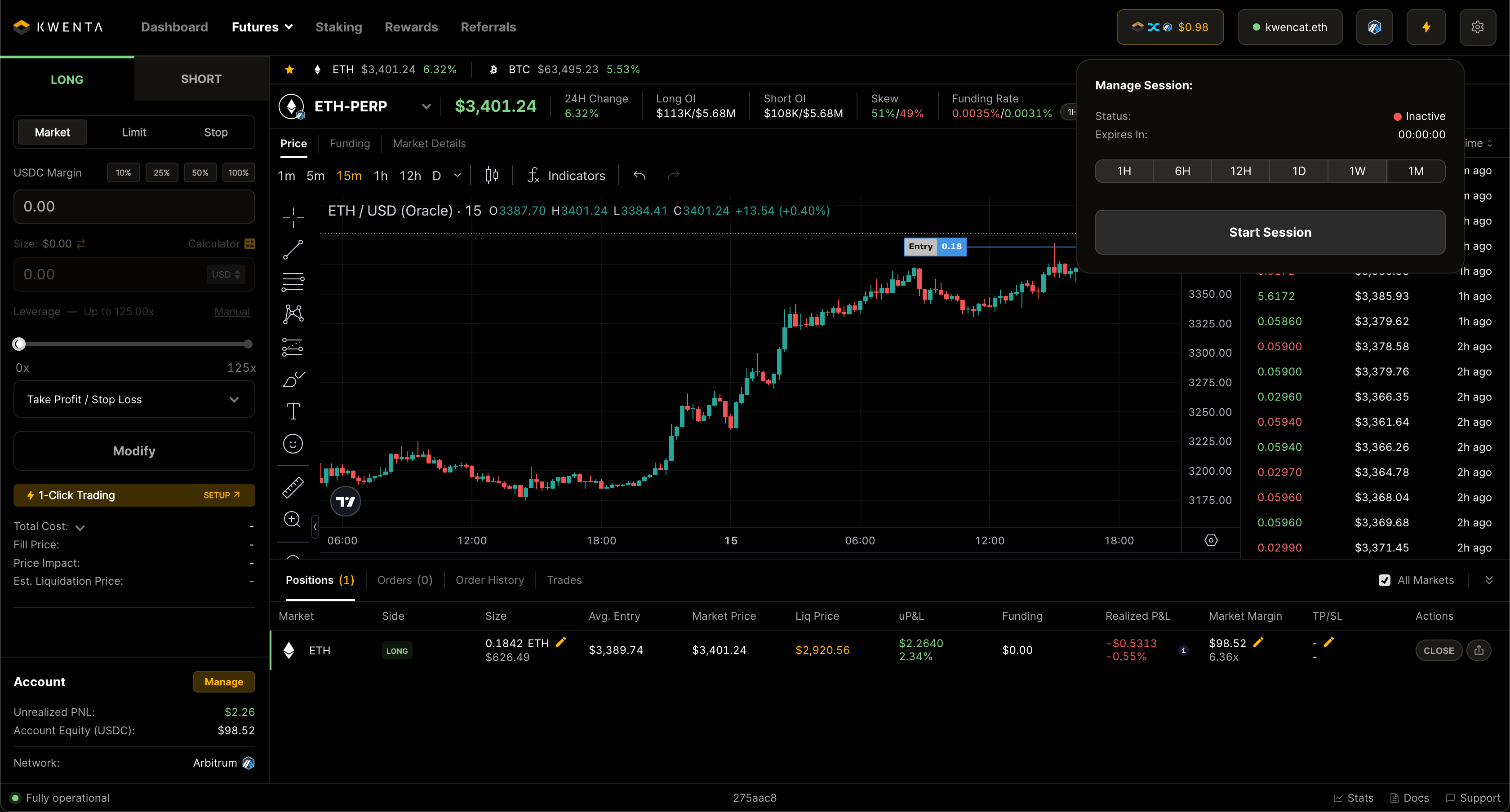 Choose the length of your session to begin using 1 Click Trading