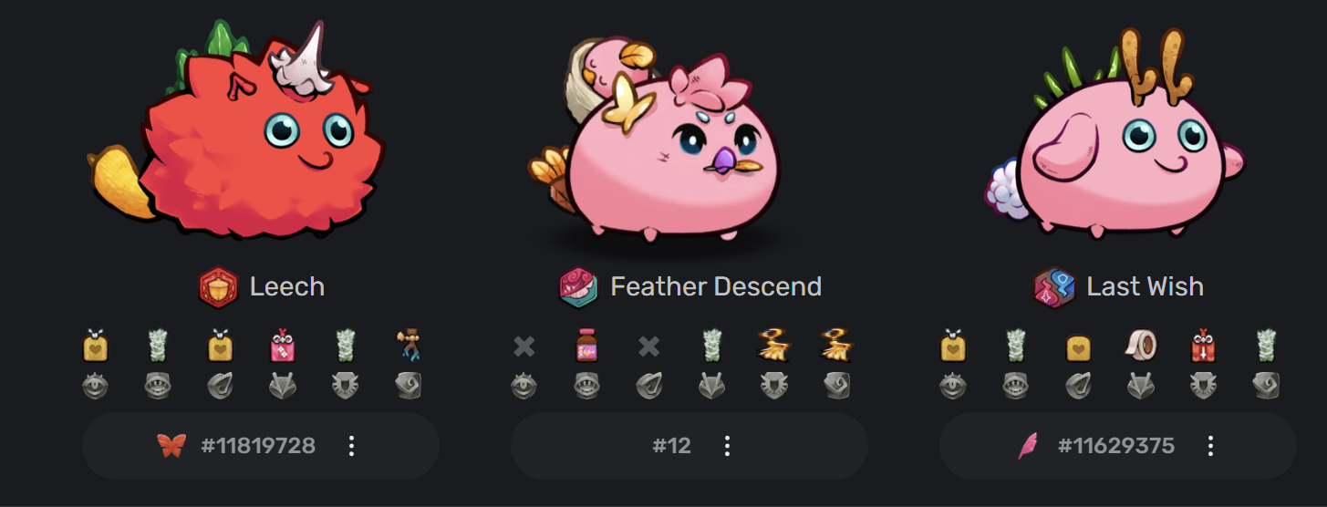 Example of Feather Descend Momo team (screenshot from axies.io)