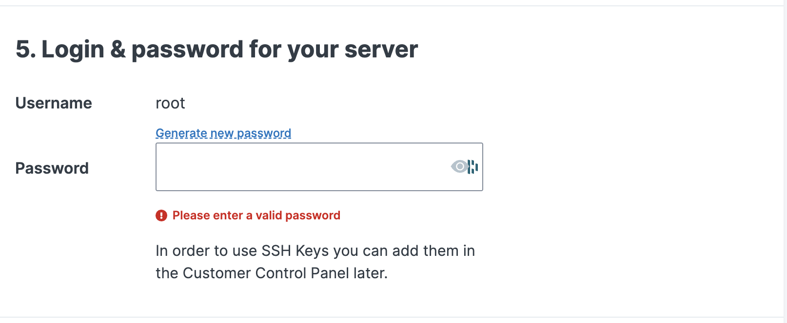 Select a password for YOUR SERVER.