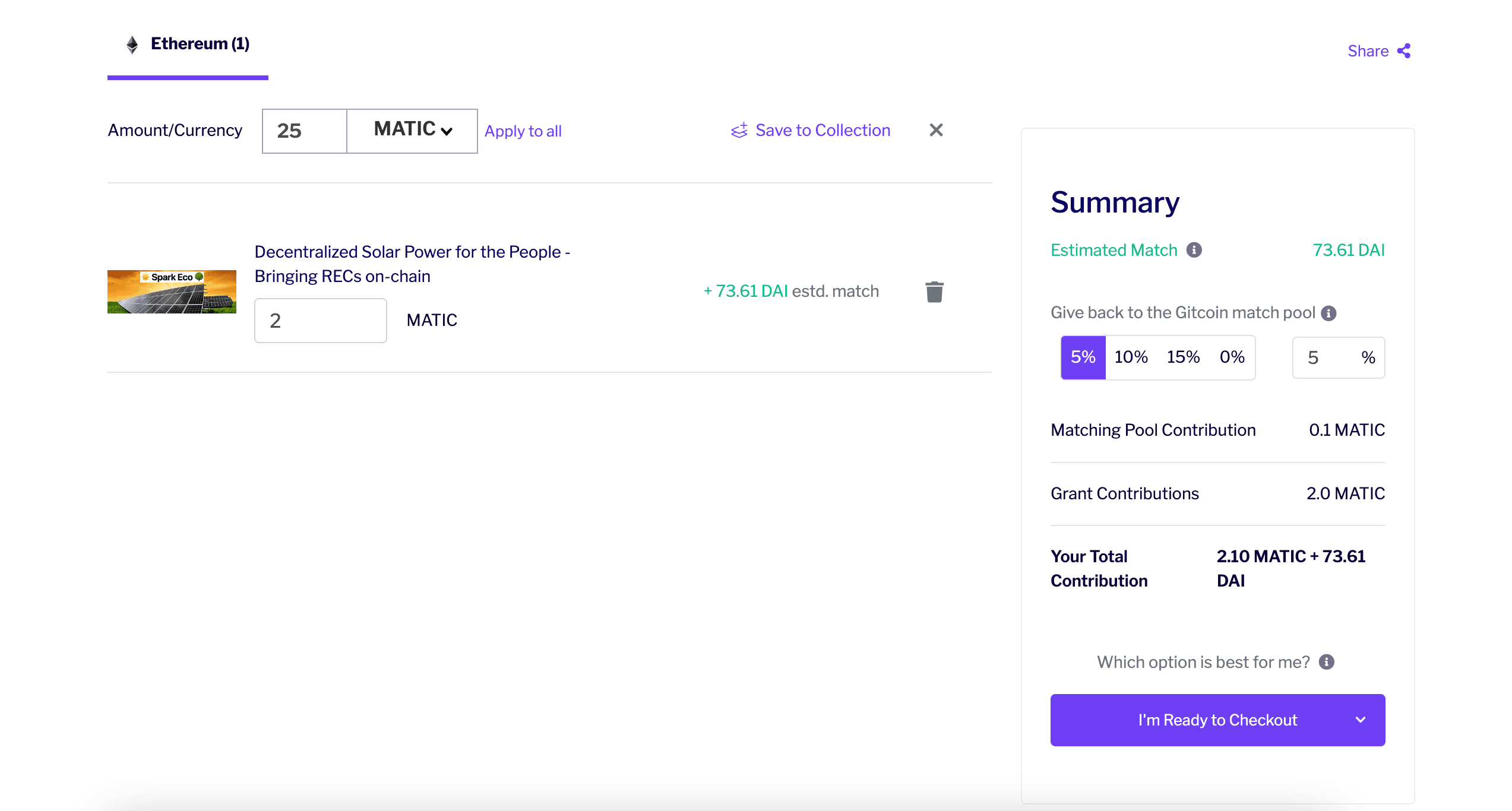 Update your grant amount to 2 MATIC