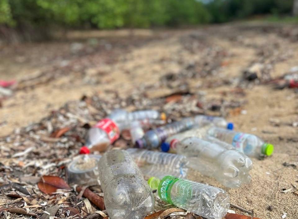 Plastic bottles washed away from a sea