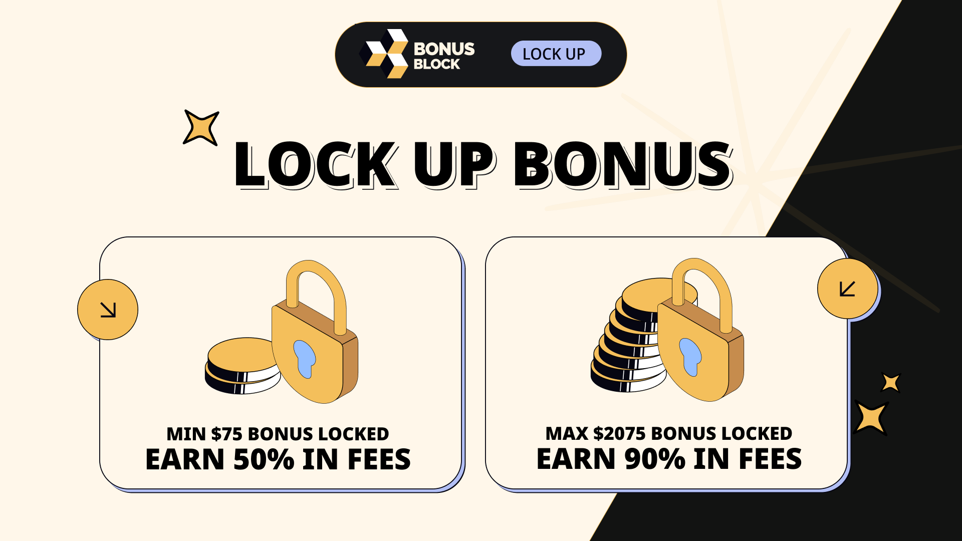 Remember, minimum lock-up is $75 worth of BONUS, climbing up to $2075 to get 90% of the fee payment from the projects.