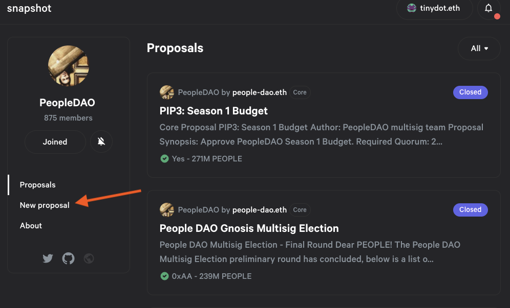You can find the "New Proposal" tab on the left sidebar of the Space. 