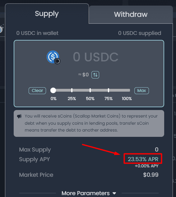 Scallop trả lợi tức 23.53% cho USD