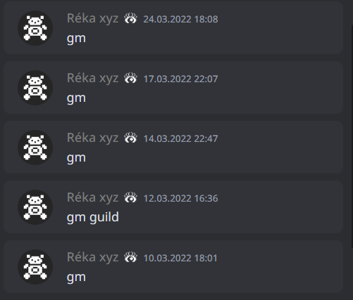Réka  написала gm в дискорде Guild около 89 раз, а Вы? :)