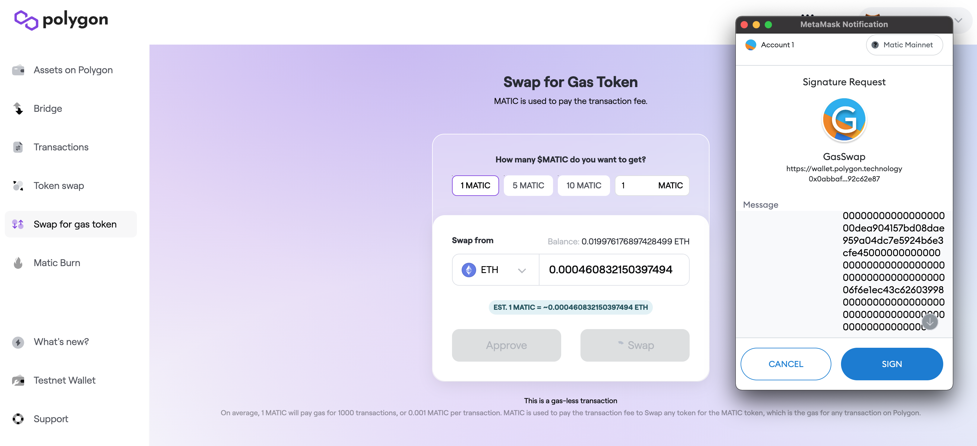 Swap and sign the transaction