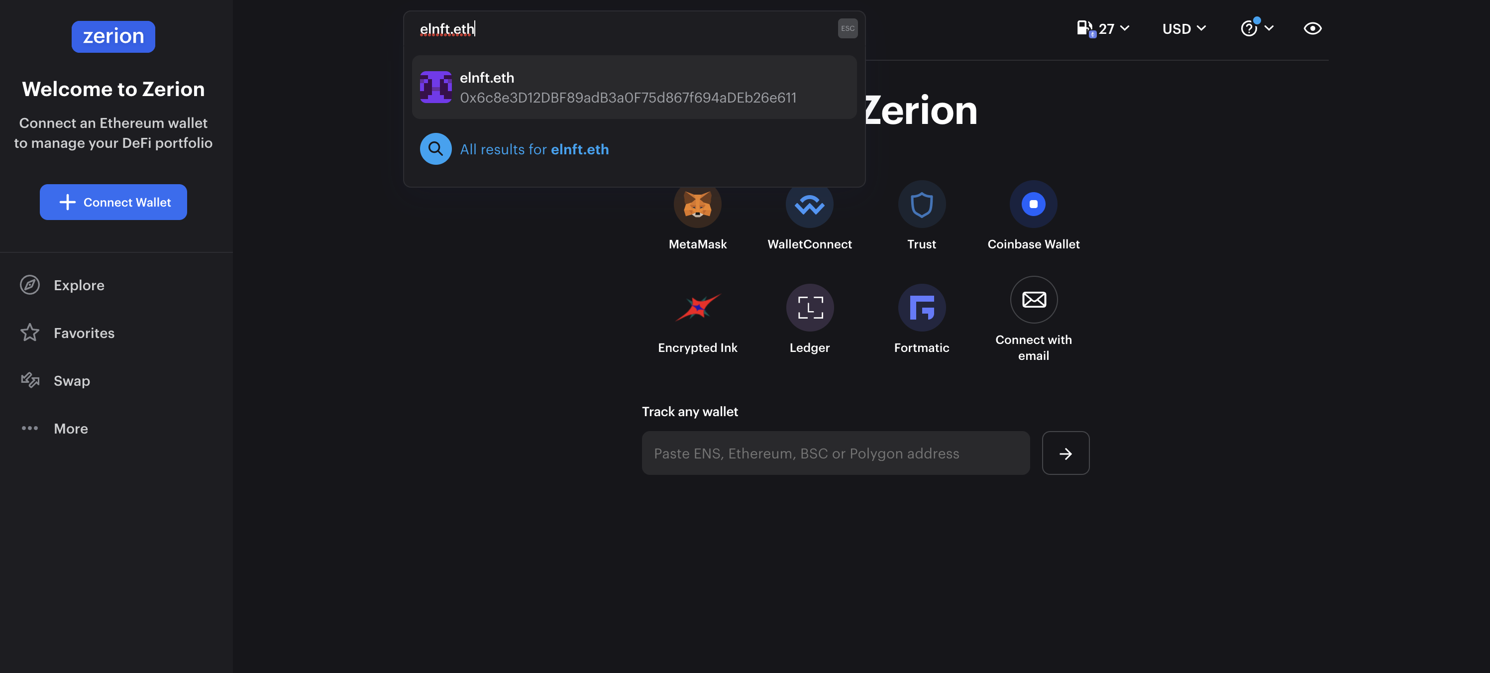 Search for a user on Zerion