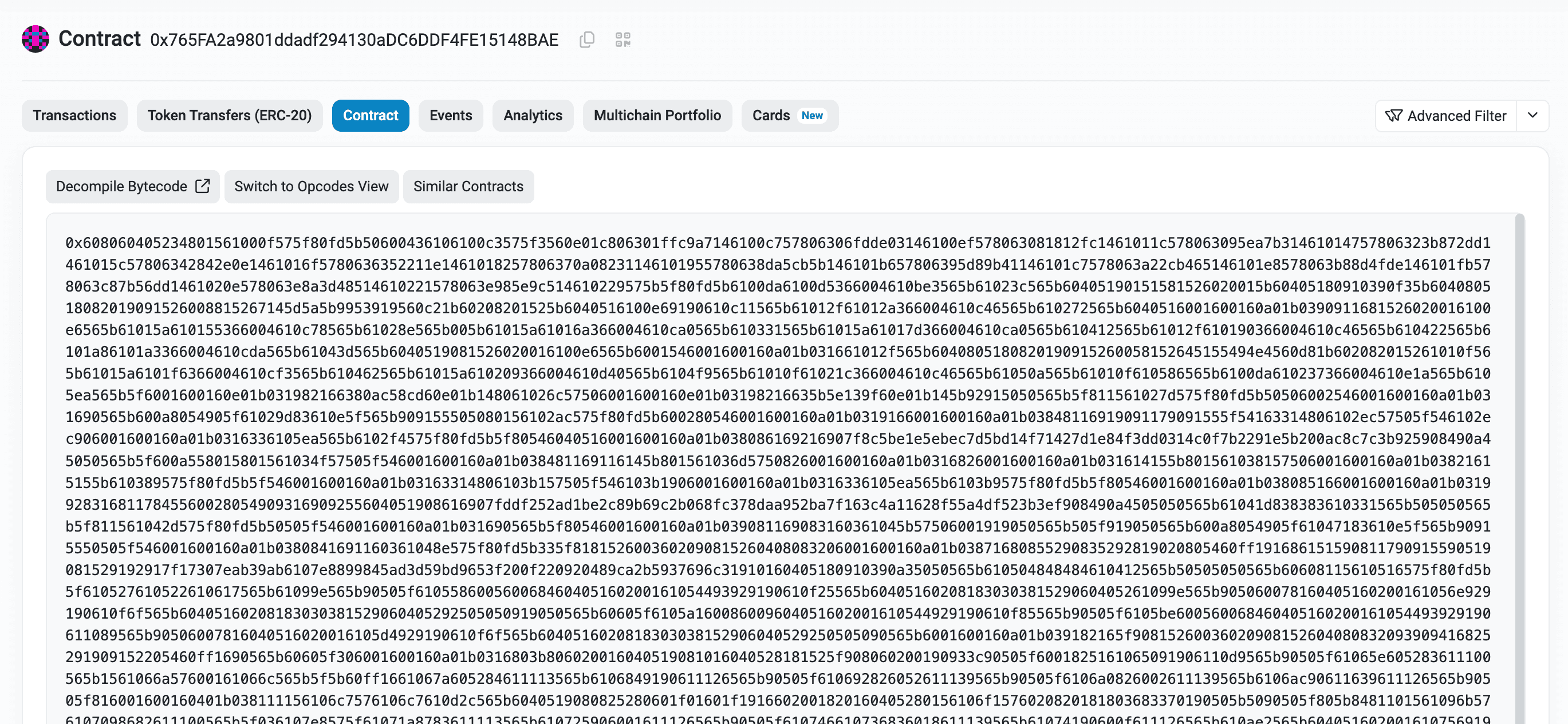 Bytecode for Quine, show on Etherscan