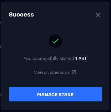 The Transaction Tracker takes many forms. This is the tracker after a successful staking transaction.