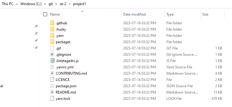 project folder contents