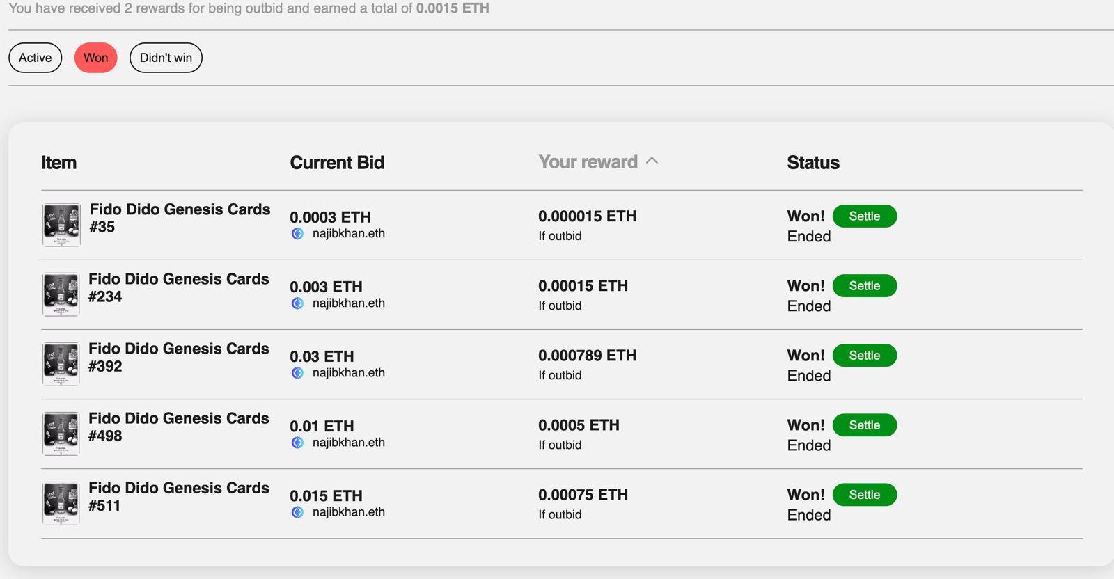 Hit "Settle" to mint your card 