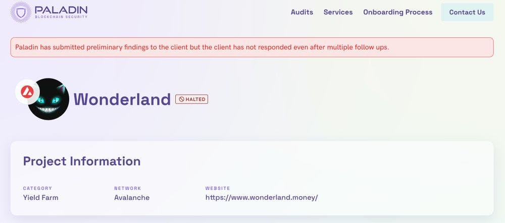 Wonderland's audit result with Paladin blockchain security