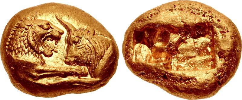 Gold coin of the Lydian king Croesus, 