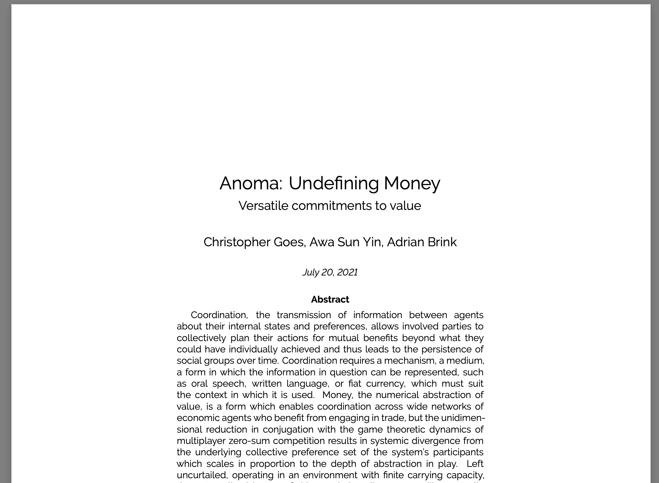 First page of Anoma’s vision paper circa 2021