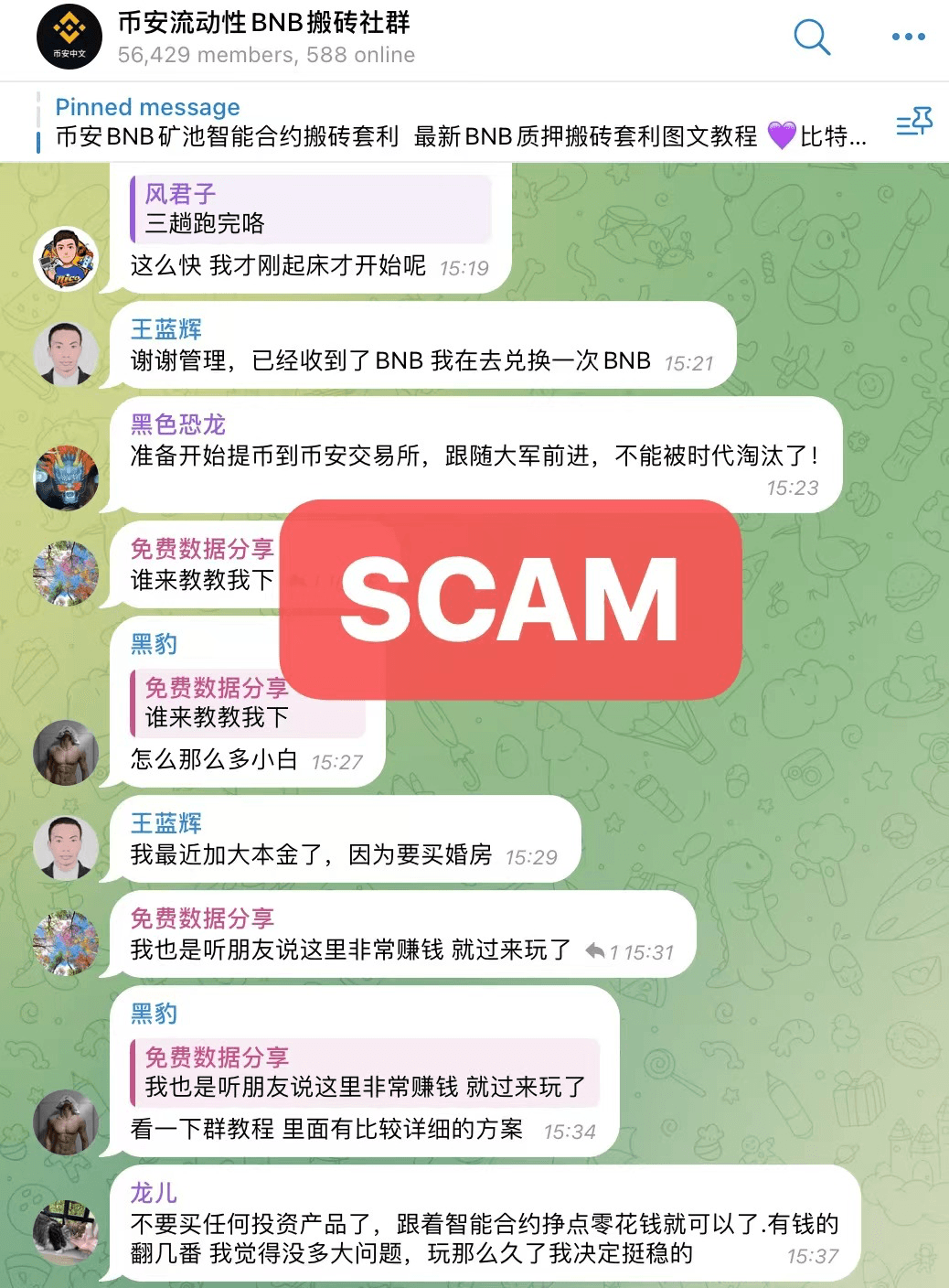 詐騙群組內聊天截圖 