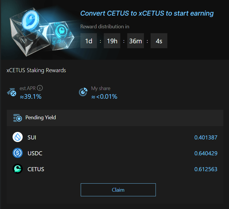 Cetus protocol đang trả real yield 39.1%/năm cho những holder của đồng Cetus