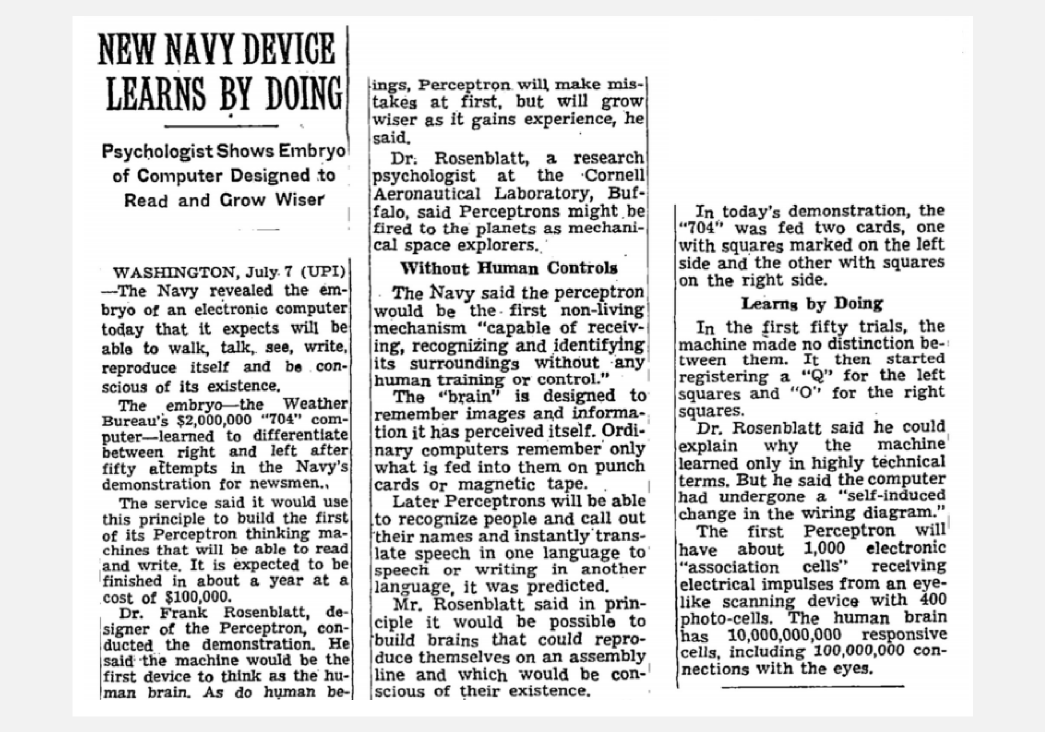 1958年《纽约时报》刊登了天气预报神经网络。