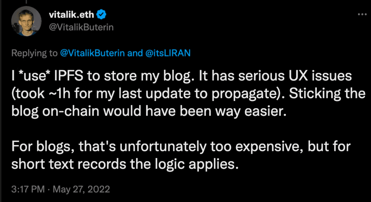 Vitalik Buterin on the UX issues with IPFS
