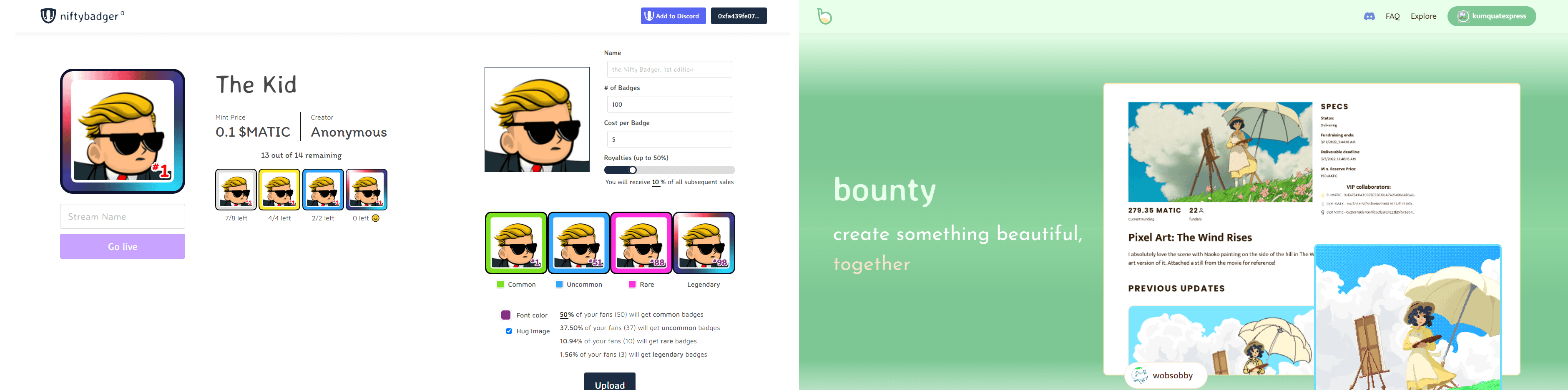 Our two ETHGlobal projects, NiftyBadger(left) and Bounty(right)