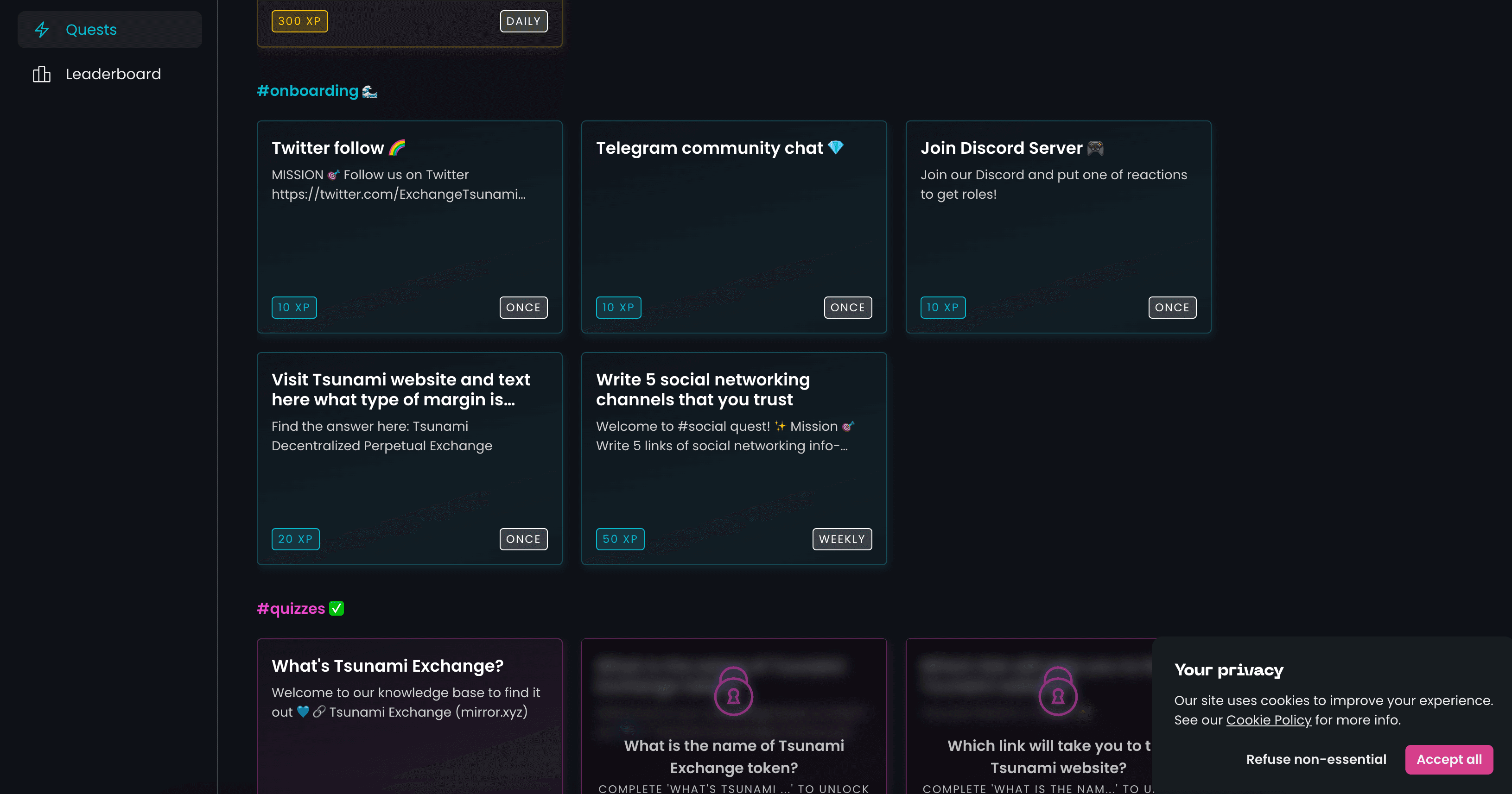 Zealy.io quests by Tsunami Exchange