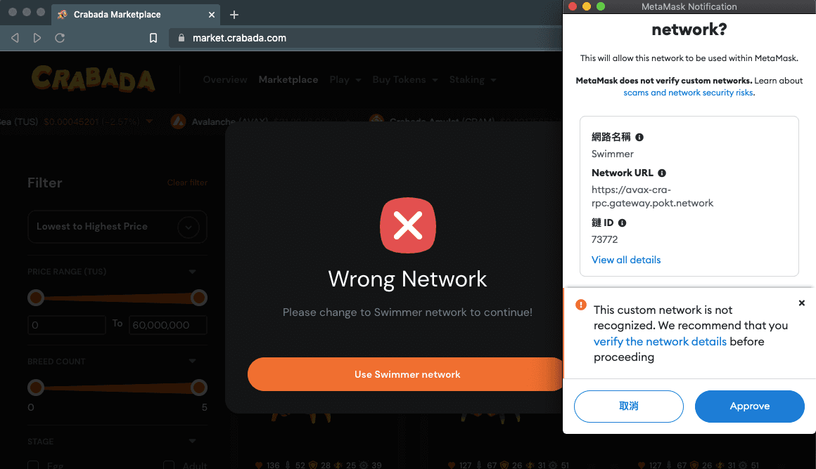 加入 Swimmer Network 到 Metamask