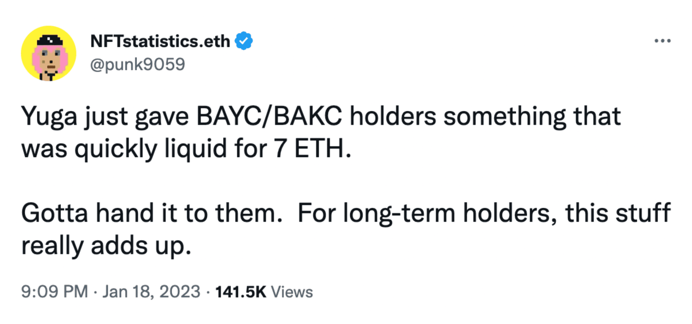 Yuga 刚刚给了 BAYC/BAKC 的持有者一些快速流动的东西，价格为 7ETH。对于长期持有者来说，这些东西真的会增加。