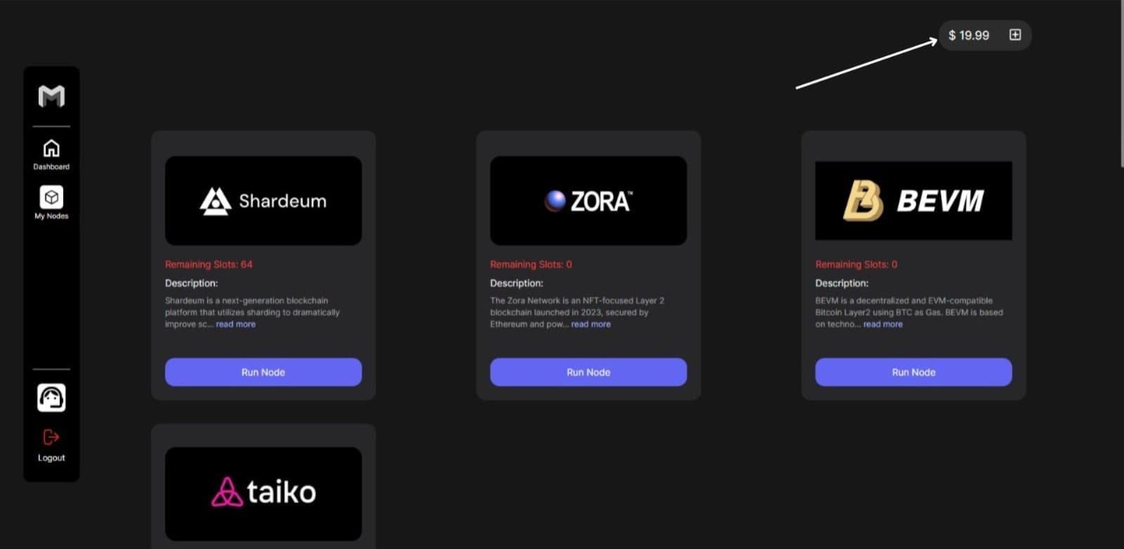 Purchased credits reflected on the dashboard