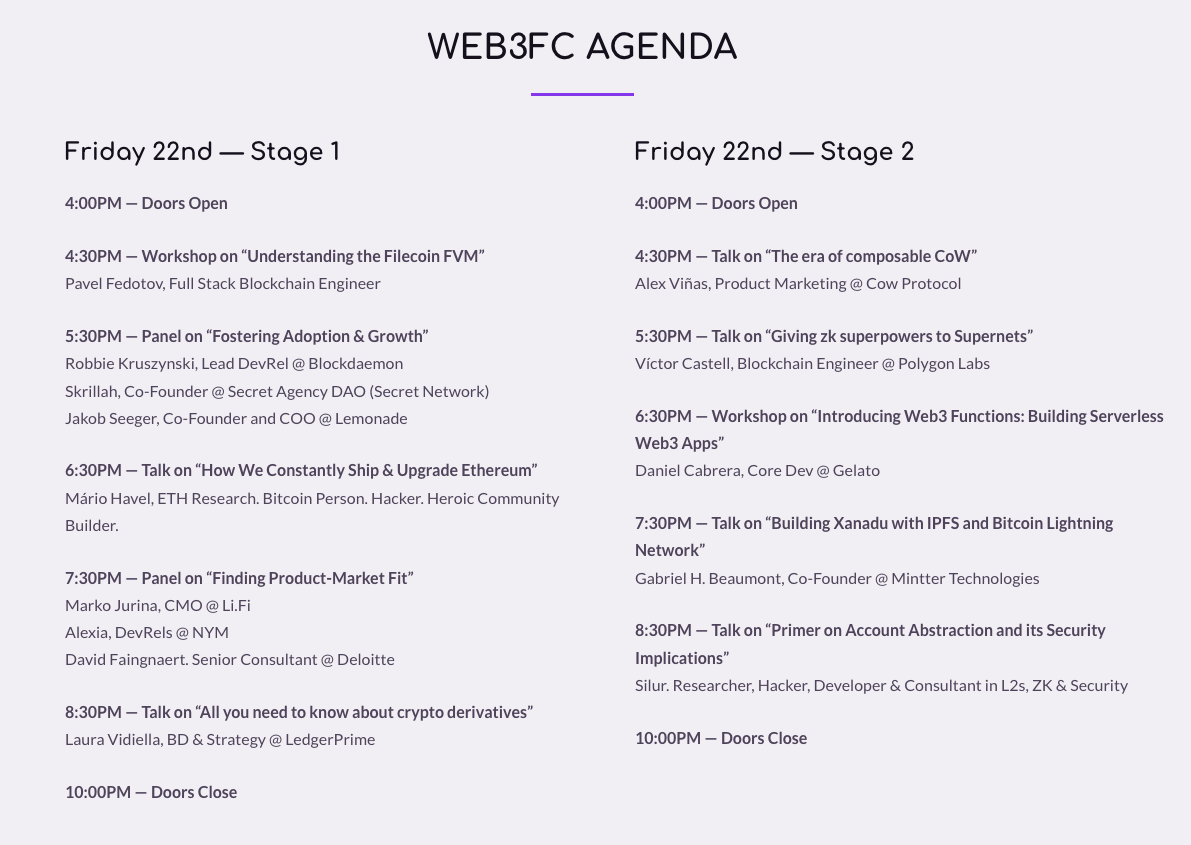 Web3FC Agenda for Friday 22nd September 2023