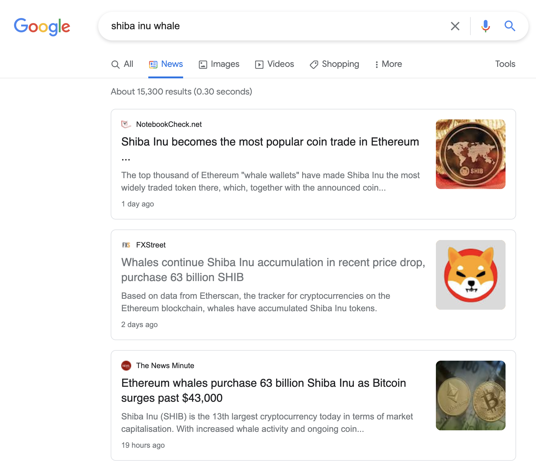 Google News Search | Feb. 9, 2022 | “Shiba Inu” & “whale”