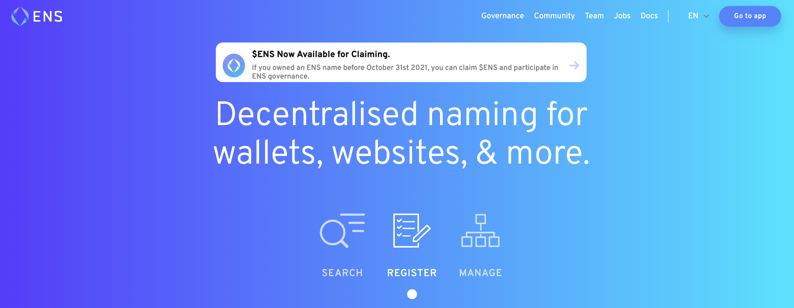 The ENS landing page