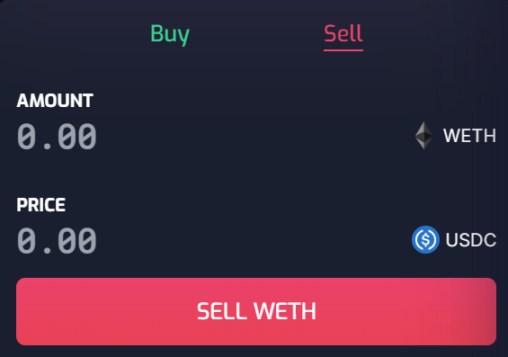 Switch to "Sell". In the same way, indicate the amount you want to sell and click the "Sell" button.