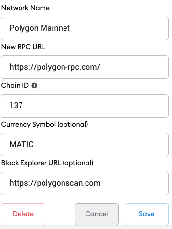 Manually add Polygon Mainnet to MetaMask