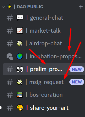 Discord channels for incubation, prelim proposals and msig requests