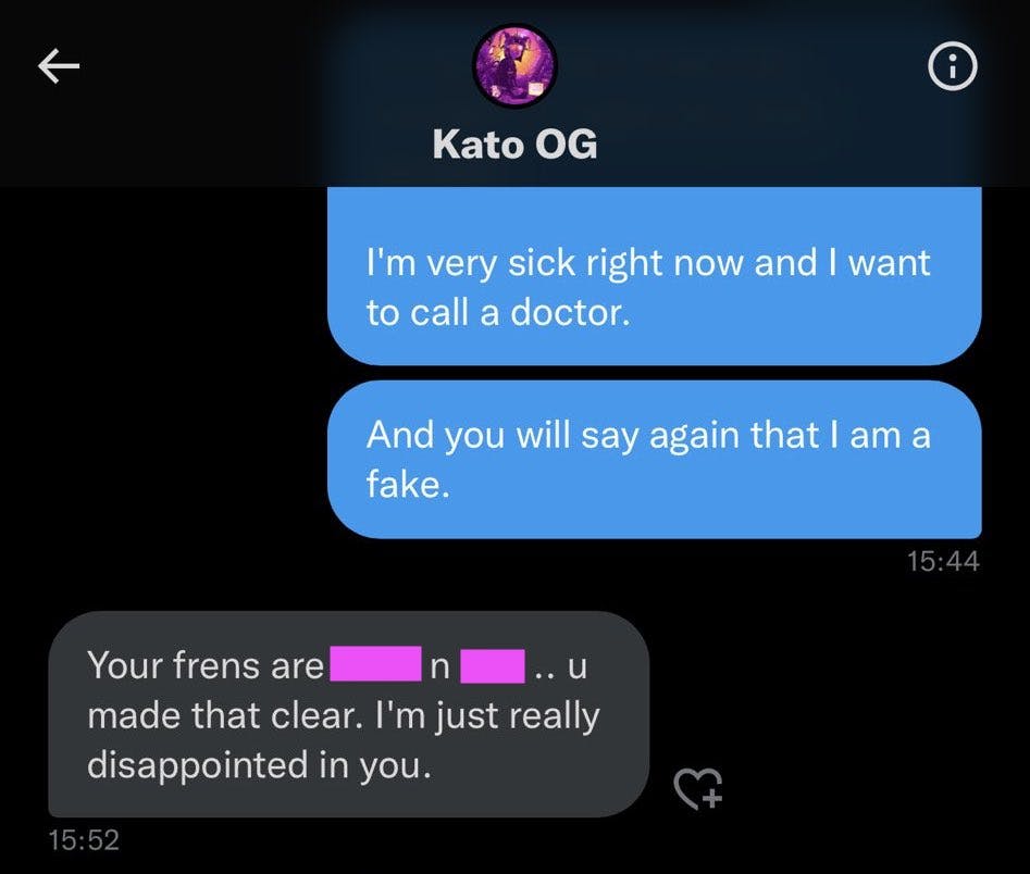 Twitter message from Kato to an artist