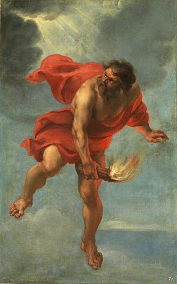 Painting depicting Prometheus the OG of gods by some fancy painter of the era of the painting.
